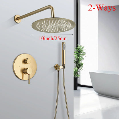 Juego de grifería para ducha DecorBites™ en oro cepillado, montaje en pared, sistema de ducha tipo lluvia