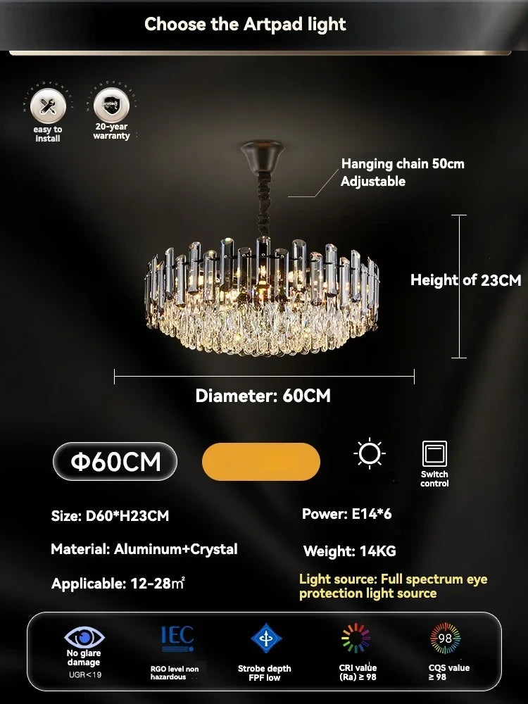Gold Crystal LED Chandelier Round100cm Radiant