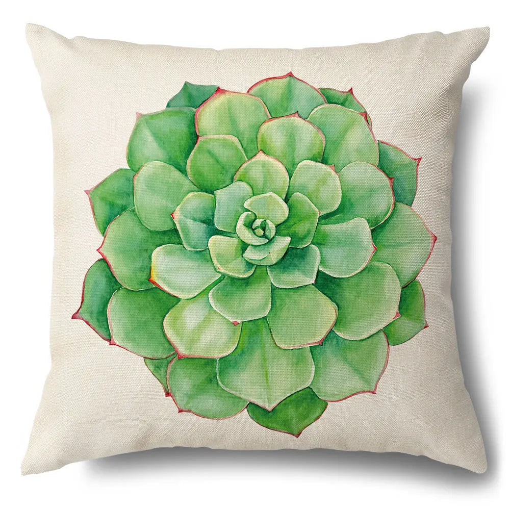 Funda de cojín decorativa DecorBites™ con diseño de hojas verdes - Funda de cojín para sofá de estilo sencillo en algodón y lino