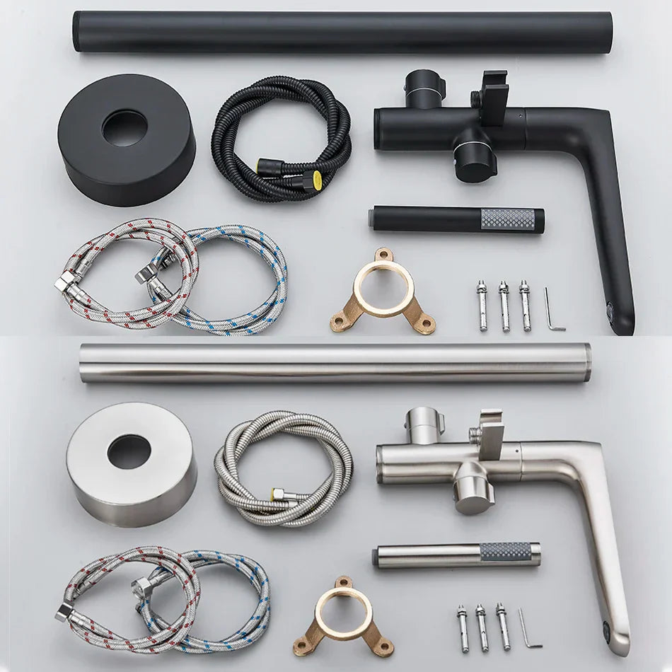 DecorBites™ Dual Handle Black Waterfall Bathtub Faucet Floor Standing Set for Bathroom