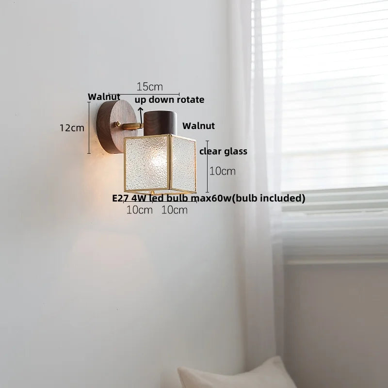 DecorBites™ LED Glass & Wood Wall Lamp | Modern Nordic Design, Pull Chain, Rotate Function