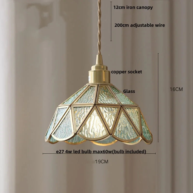 DecorBites™ Blue Glass LED Pendant Light Fixture with Adjustable Copper Knob Switch