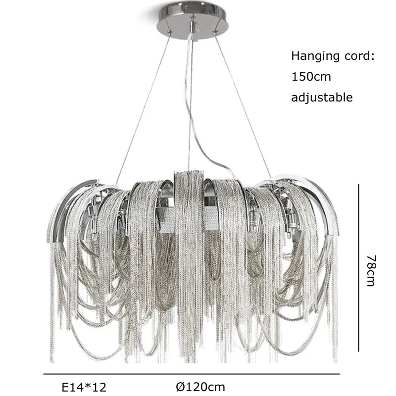 DecorBites™ Aluminum Chain Pendant Lights Postmodern Tassel Hanging Lamp for Dining Table