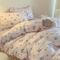 Decobites Princess Pastoral Cotton Bedding Set with Lace Ruffles & Floral Design