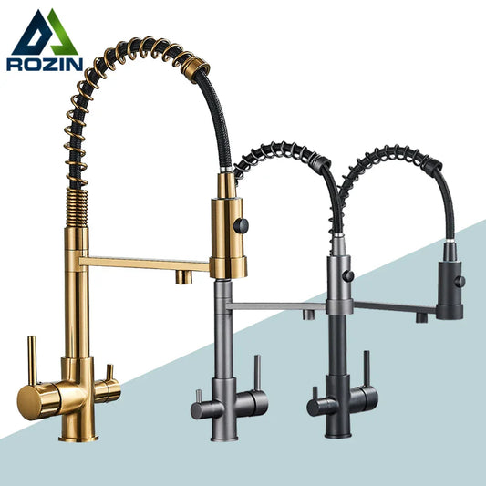 DecorBites™ Black 3 Way Drinking Water Filter Faucet: Brass, 360° Flexible, Purification Tap