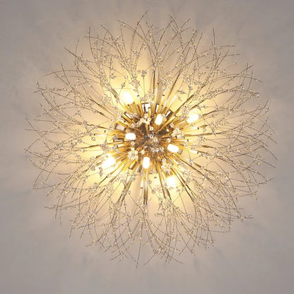 DecorBites™ Golden Dandelion Crystal Chandelier: Warm Nordic LED Ceiling Lamp for Romantic Living Room.
