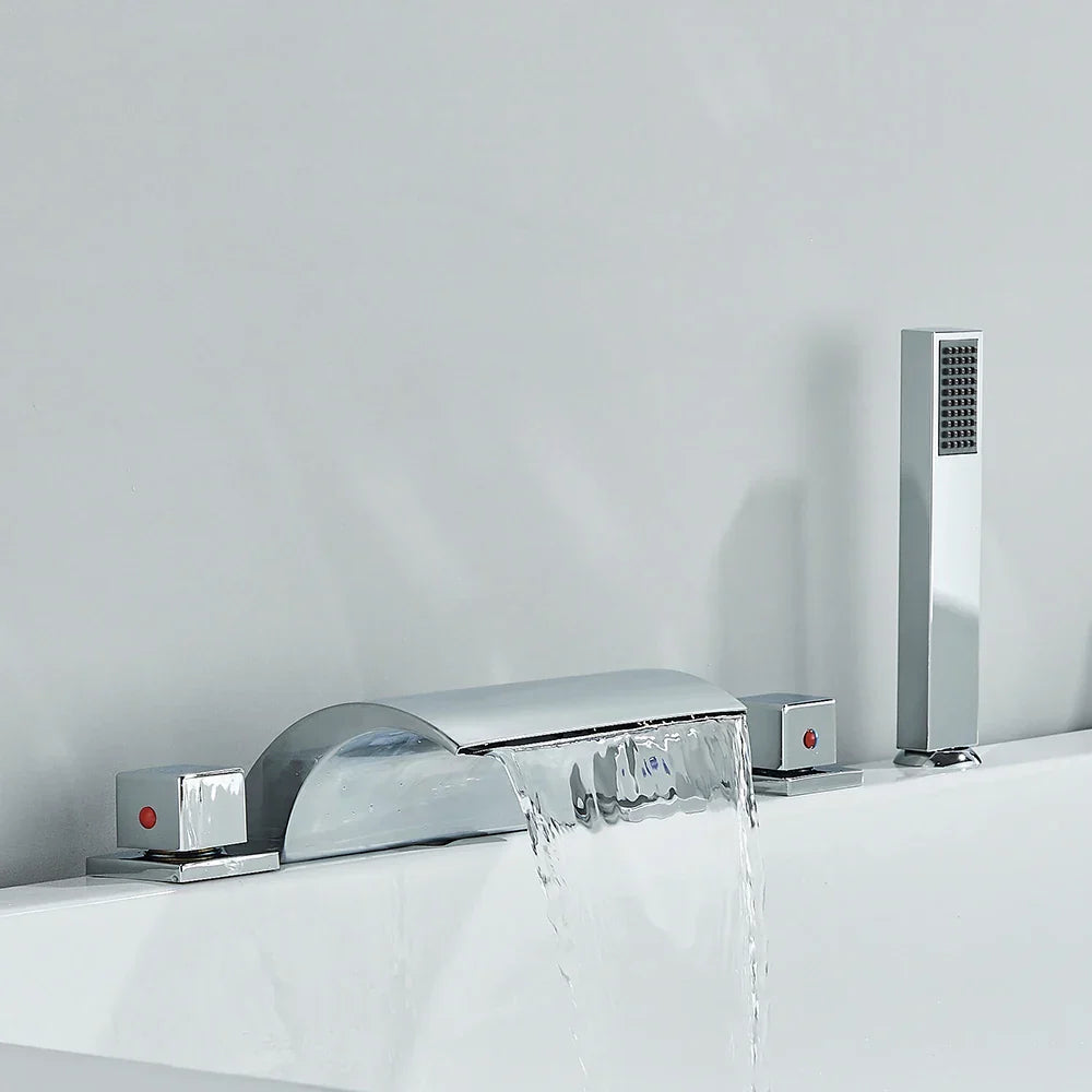 DecorBites™ Black Brass Waterfall Tub Faucet Three Handles Hot Cold Mixer