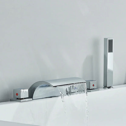 DecorBites™ Black Brass Waterfall Tub Faucet Three Handles Hot Cold Mixer