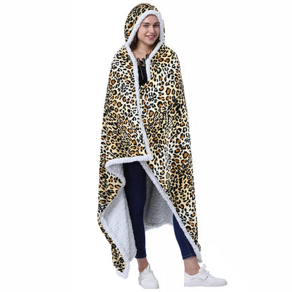 Decobites Leopard Print Warm Wearable Lap Blanket - Soft Flannel Shawl Blanket