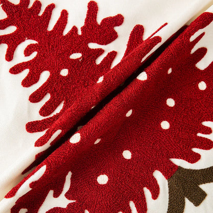 DecorBites™ Embroidered Christmas Tree Cushion Cover 45x45cm Green Red Square Pillow Cover