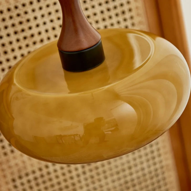 DecorBites™ Amber LED Pendant Light Fixture Wood Glass Loft Adjustable Hang Lamp