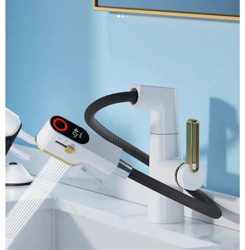 DecorBites™ LED Basin Faucet Pull Out White Gold Water Mixer Sink Tap