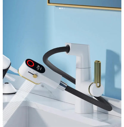 DecorBites™ LED Basin Faucet Pull Out White Gold Water Mixer Sink Tap