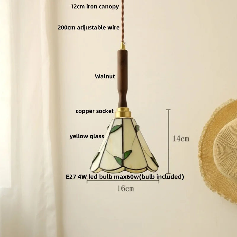 Amber Glass Pendant Light Walnut Accent Bar Style