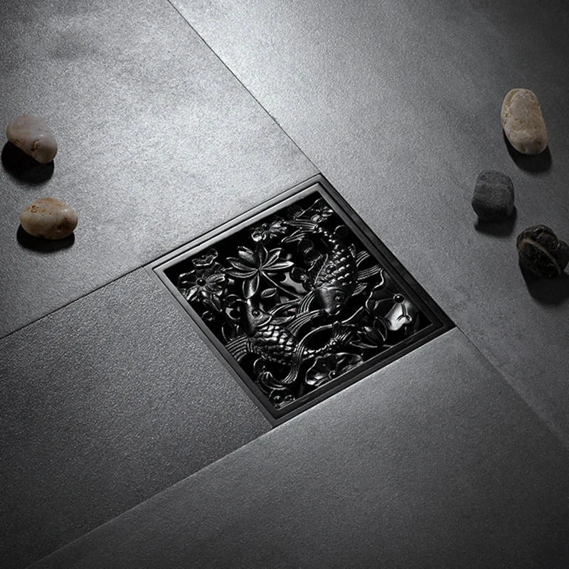 DecorBites™ Brass Square Shower Room Floor Drain with Hair Strainer - 10*10cm