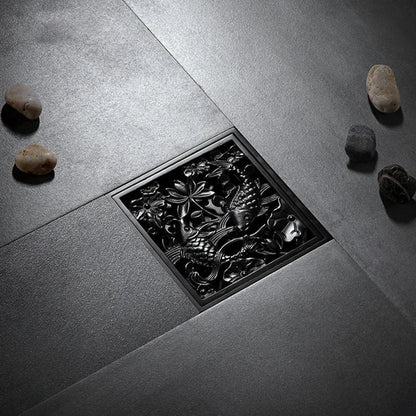 DecorBites™ Brass Square Shower Room Floor Drain with Hair Strainer - 10*10cm