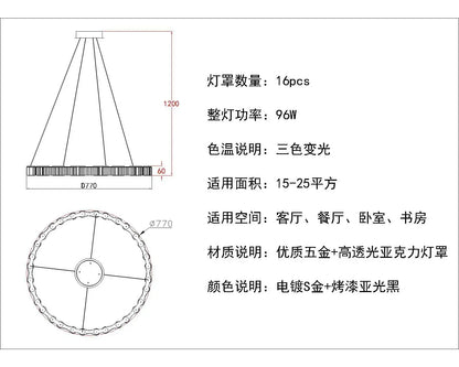 DecorBites™ LED Chandelier: Modern, Acrylic, Round Rings Hanging Lamp for Dining Room and Kitchen