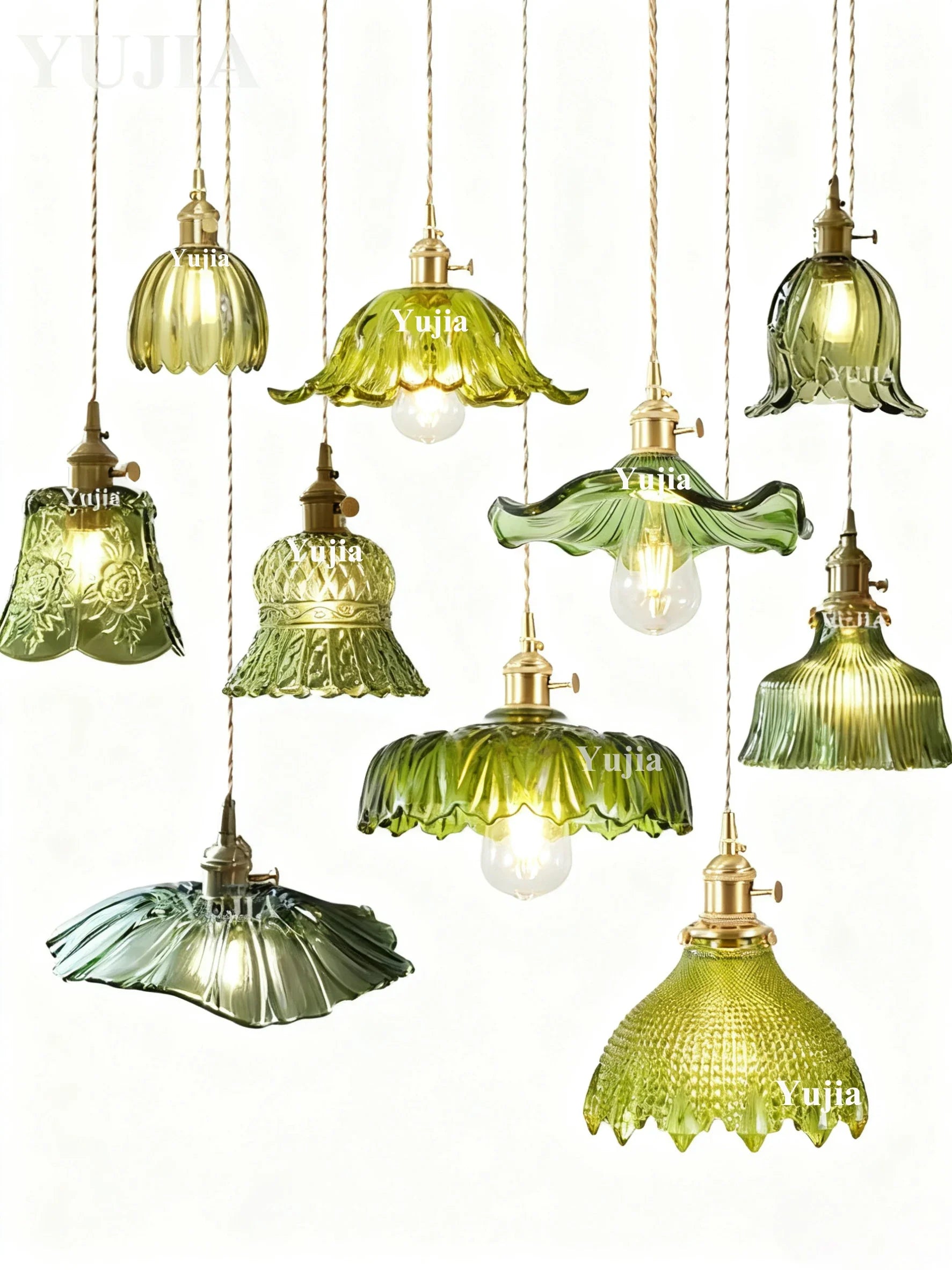 Nordic Green Glass Pendant Light With Brass Accents