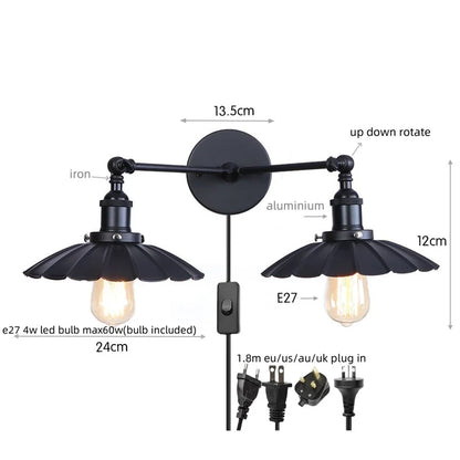 DecorBites™ Industrial Retro LED Wall Lamp with Two Heads and Pull Chain Switch