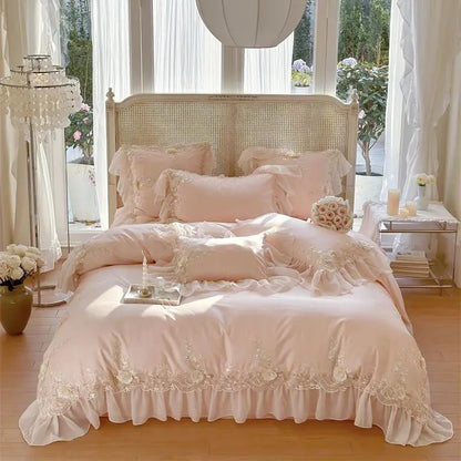 Luxury Lace Ruffle Wedding Bedding Set by Decobites