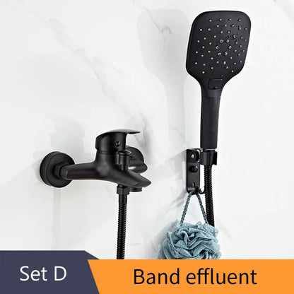 DecorBites™ Black Brass Single Handle Shower Faucet Set with Hand Shower Head