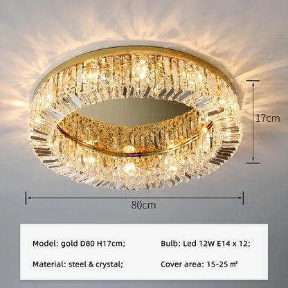 DecorBites™ Crystal LED Ceiling Light Chandelier for Bedroom, Modern Round Indoor Lighting