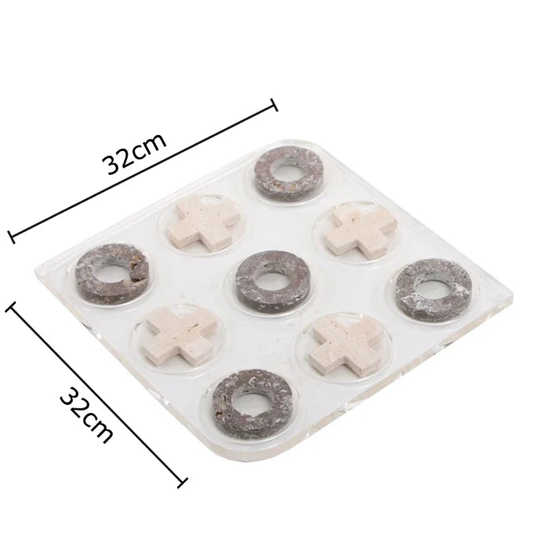 DecorBites™ Acrylic Tic-Tac-Toe Chessboard Set - Geometric Art Desk Decoration with Casual Chess Pieces
