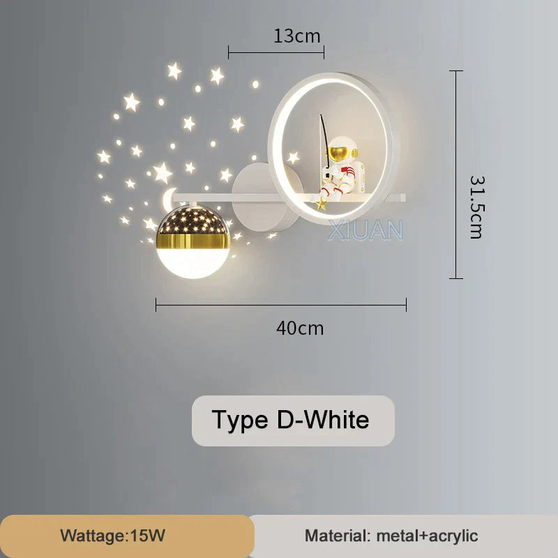 DecorBites™ Astronaut Wall Lamp: Gold White Black Bedroom Decor Resin Wall Mount Light