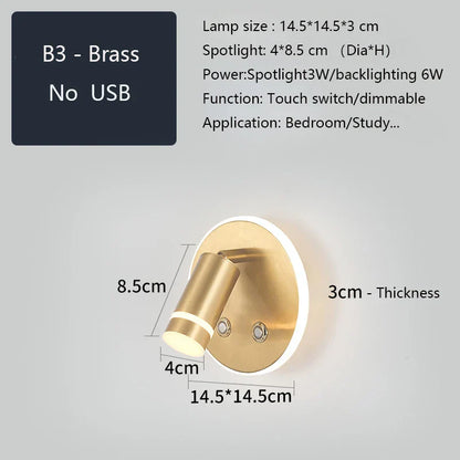 DecorBites™ LED Wall Sconce Lamp Touch Switch USB Bedside Reading Light Tri-color Diammable