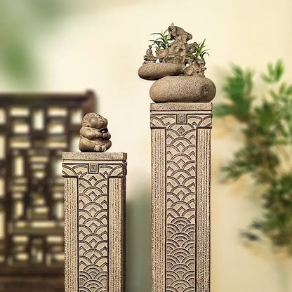 DecorBites™ Chinese Antique Coin Stake Display Column for Garden and Living Room Décor