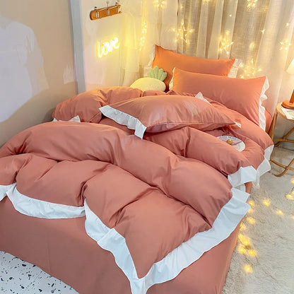 DecorBites™ Cotton Ruffle Edge Duvet Cover Set - Soft, Thick, Solid Color