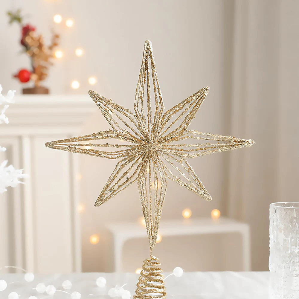 30cm Christmas Tree Toppers Star With LED String Lights Ornaments For Christmas Home Party Decoration Festival Party New Year