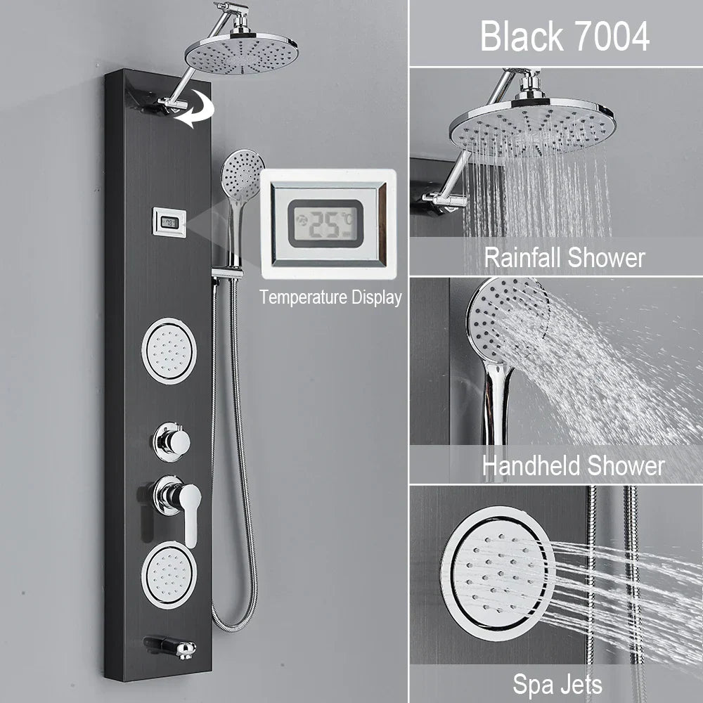 DecorBites™ Rainfall Shower Panel with Storage Rack and Massage Jets