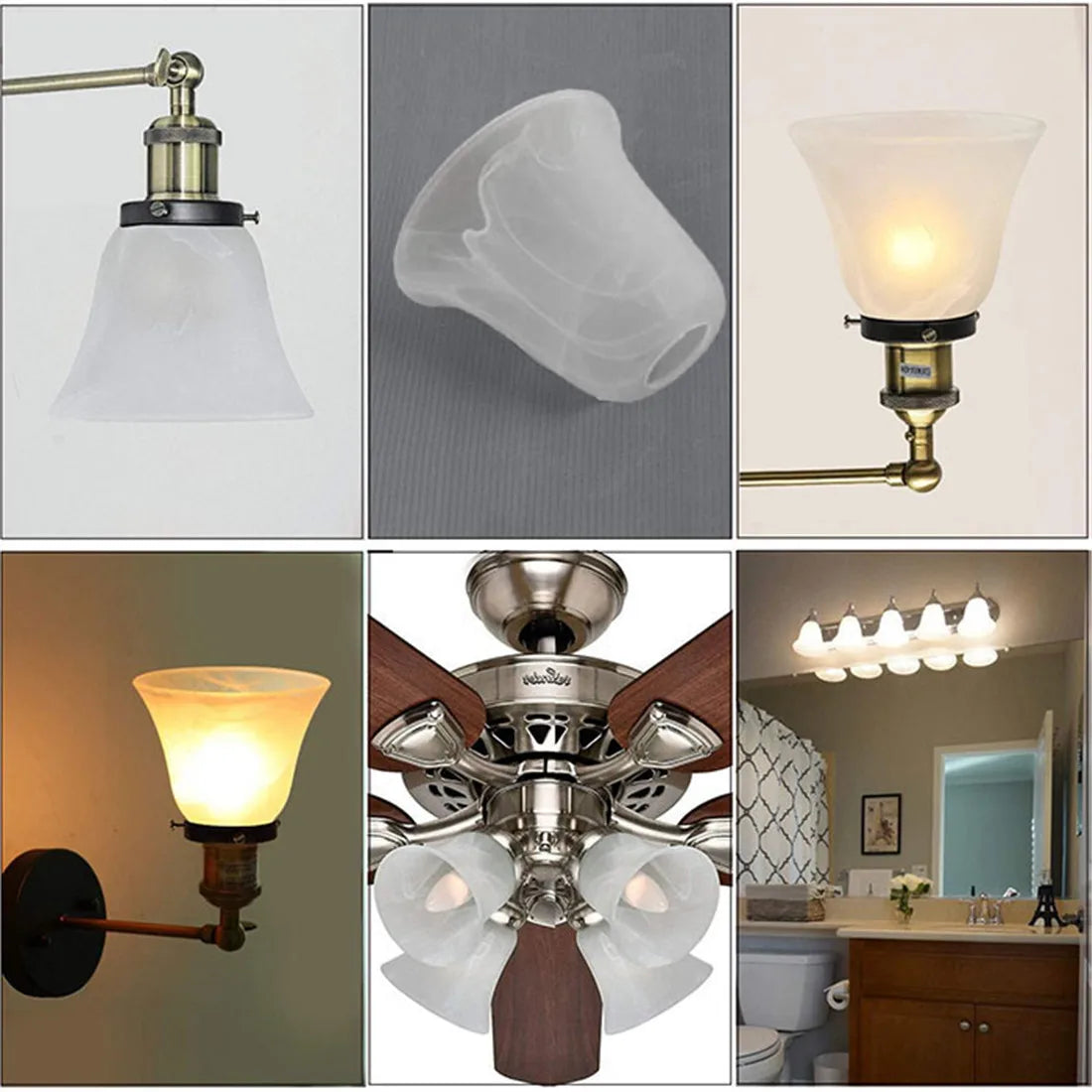 DecorBites™ Alabaster Glass Shade Bell Light Fixture Replacement Cover for Fan Chandelier Sconce