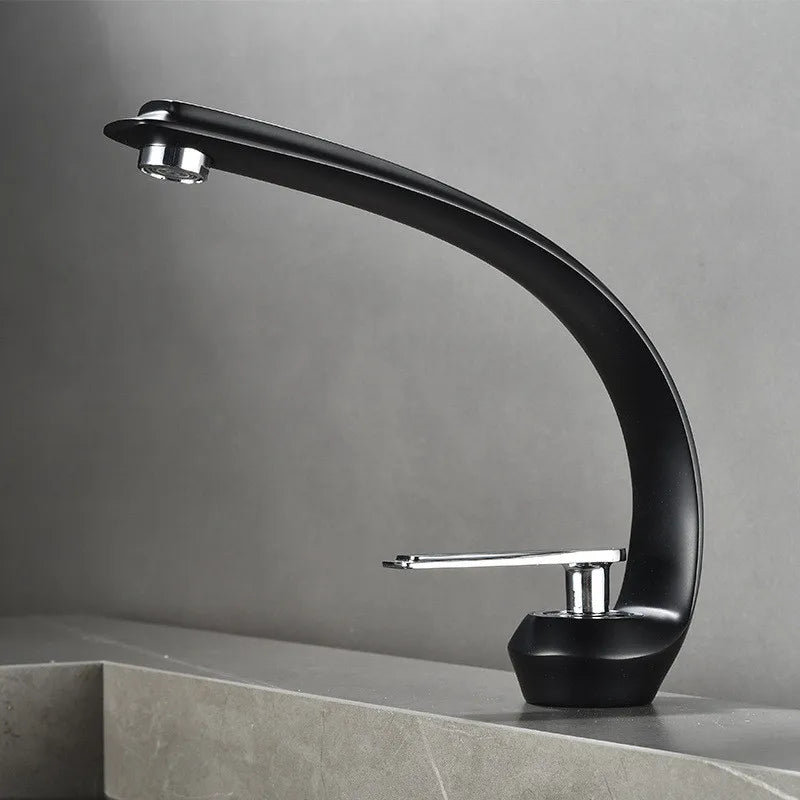 DecorBites™ Gold Black Bathroom Faucet Brass Sink Mixer Tap Single Handle Hot Cold Brush Gold