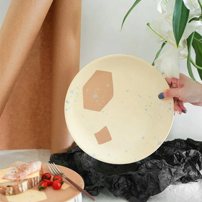 DecorBites™ Korean Style Round Bamboo Fiber Dining Plate for Desserts, Fruits, and Cakes