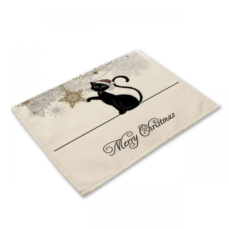 DecorBites™ Black Cat Linen Placemat Set for Dining Table & Kitchen Decor
