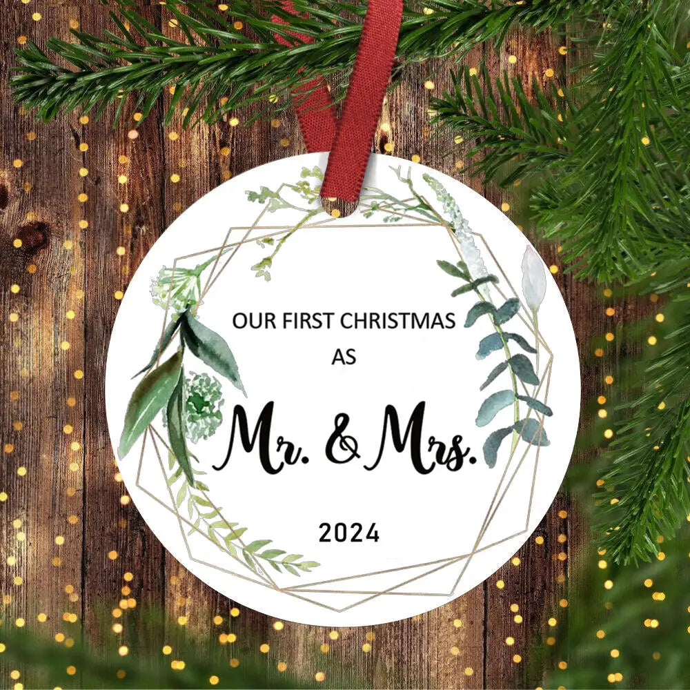 Wedding Gifts for Couple Our First Christmas Married Ornament 2024 First Christmas As Mr and Mrs Married Ornament 2024