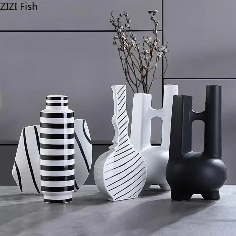 DecorBites™ Elegant Striped Ceramic Vase TV Cabinet Crafts Hydroponic Home Decor Gift