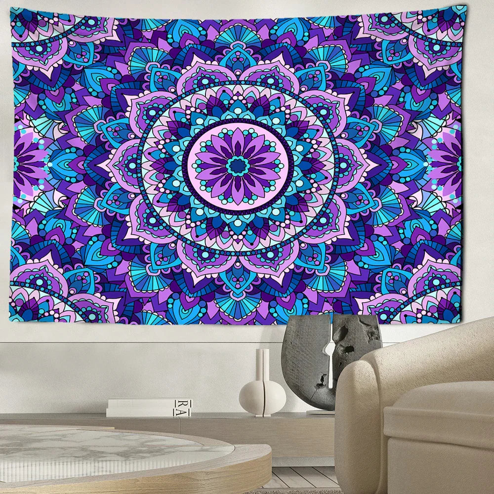 Decobites Blue Purple Mandala Tapestry Wall Hanging - Bohemian Abstract Aesthetics