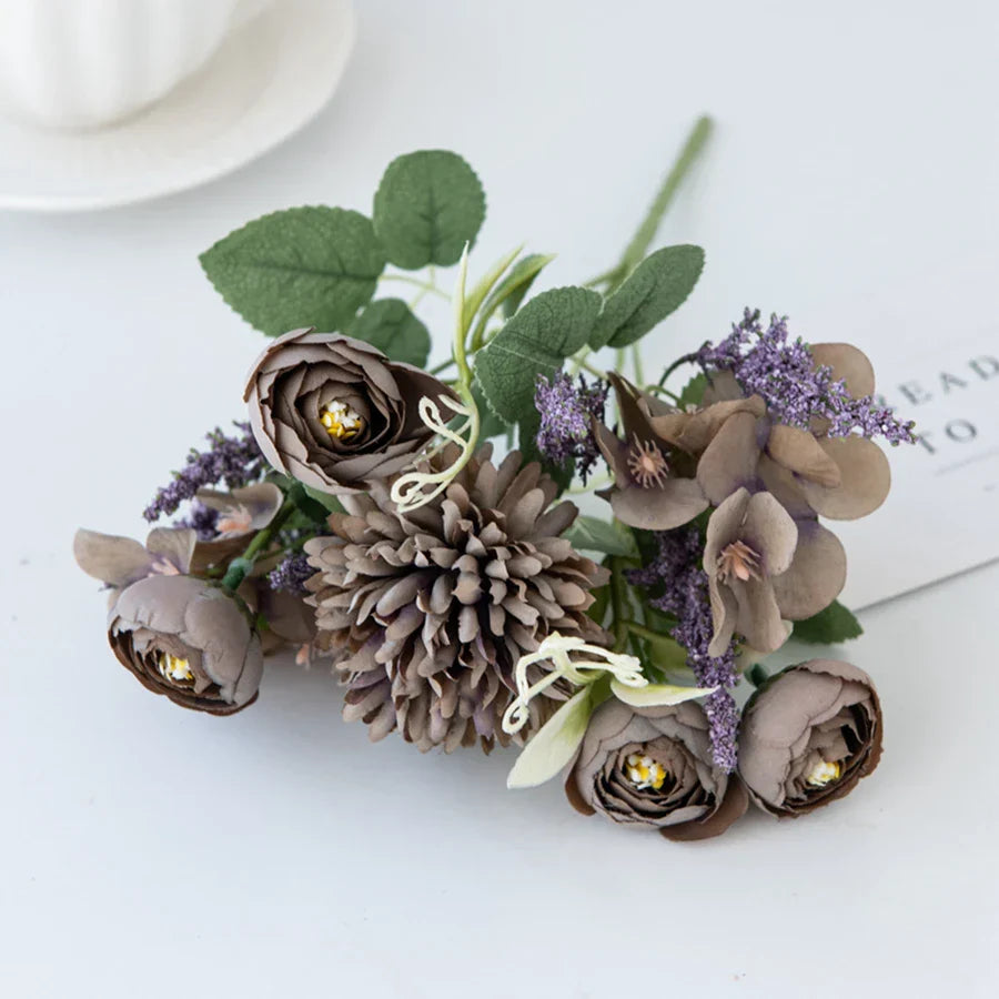 DecorBites™ Artificial Hydrangea Tea Rose Bouquet for Home Decor and DIY Wedding Bouquets