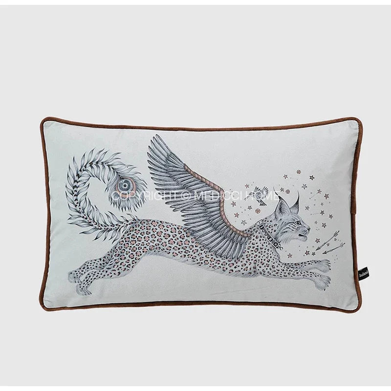 DecorBites™ Coral Lynx Velvet Cushion Cover: Luxury Mystical Animal Theme for Sofa