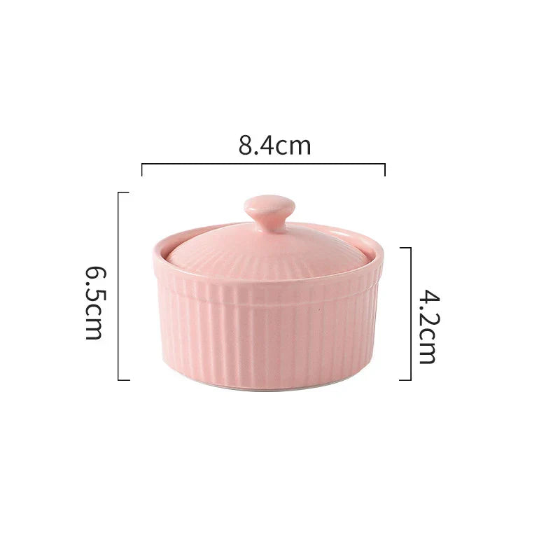 DecorBites™ Ceramic Dessert Bowl with Cover, Small Porcelain Soup Bowl, Cake Baking Mold
