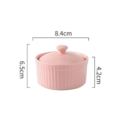 DecorBites™ Ceramic Dessert Bowl with Cover, Small Porcelain Soup Bowl, Cake Baking Mold