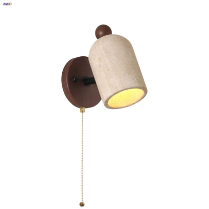 DecorBites™ LED Wall Light Fixture Up Down Rotate Pull Chain Switch Yellow Travertine Wood