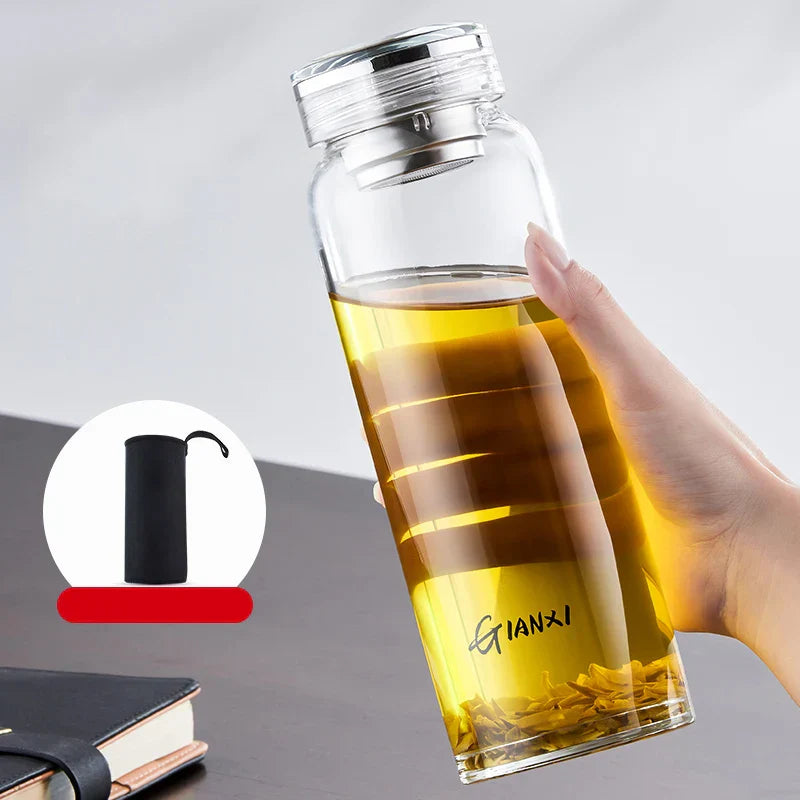 DecorBites™ Glass Tea Bottle with Strainer and Lid