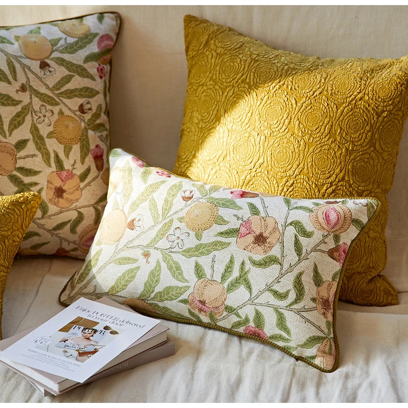 DecorBites™ Citron Flowers Plants Print Pillow Case: Farmhouse Decorative Cushion Cover