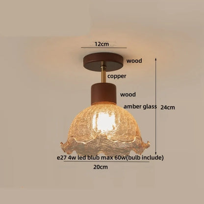 DecorBites™ Amber Ice Crack Glass Wood Ceiling Light - Nordic Modern LED Fixture