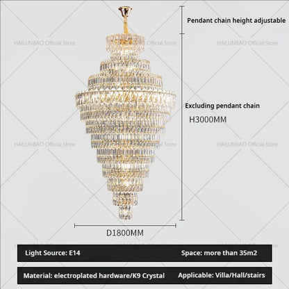 DecorBites™ Crystal Chandelier: Penthouse Light Luxury for Villa Livingroom, Rotating Staircase Atmosphere