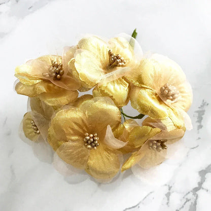 DecorBites™ Gold Hybrid Flower Cherry Stamen Berries Bundle for DIY Decor